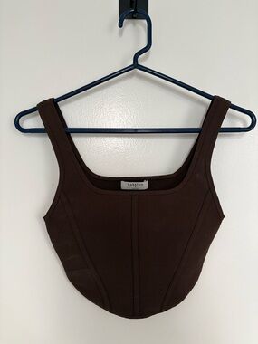 Babaton Brown Ribbed Square-Neck Tank Crop